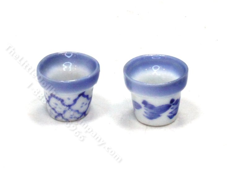 (image for) Miniature White and Blue Ceramic Pot for Dollhouses