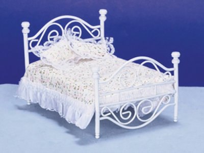 (image for) Miniature White Double Bed For Dollhouses