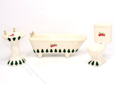 (image for) Miniature Christmas Porcelain Bathroom Set for Dollhouses