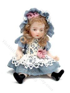 (image for) Porcleain Doll in Blue and Lace for Dollhouses