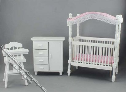 (image for) Miniature White Canopy Crib Set for Dollhouses