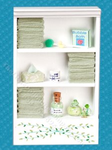 (image for) Miniature Bathroom Cabinet Unit with Green Towels