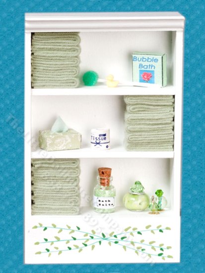 (image for) Miniature Bathroom Cabinet Unit with Green Towels