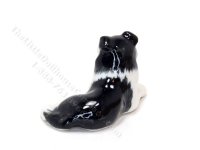 (image for) Miniature Porcelain Border Collie Dog Figurine for Dollhouses