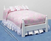 (image for) Miniature White Wooden Decorated Bed for Dollhouses