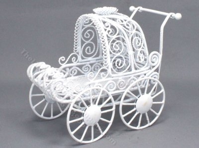 (image for) Miniature White Metal Baby Buggy