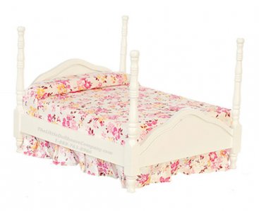 (image for) Miniature White 4-Poster Bed For Dollhouses