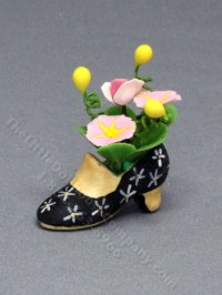 (image for) Dollhouse Miniature Pink Flowers in Black Shoe
