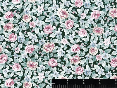 (image for) Large Floral Print on Green Miniature Wallpaper for Dollhouses