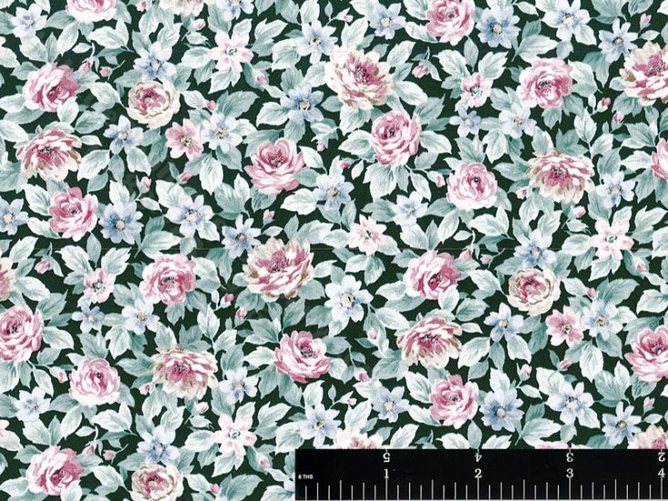 (image for) Large Floral Print on Green Miniature Wallpaper for Dollhouses
