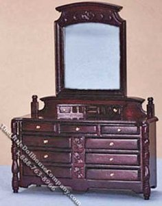 (image for) Miniature Mahogany Dresser w/Mirror for Dollhouses
