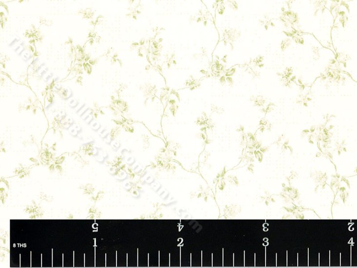 (image for) Green Floral Vine Pattern Miniature Wallpaper for Dollhouses