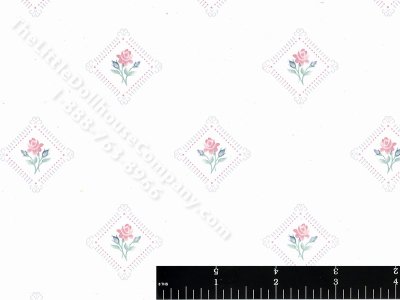 (image for) Framed Roses Pattern Miniature Wallpaper for Dollhouses - Blue