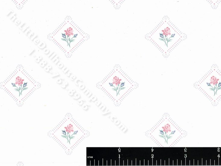 (image for) Framed Roses Pattern Miniature Wallpaper for Dollhouses - Blue