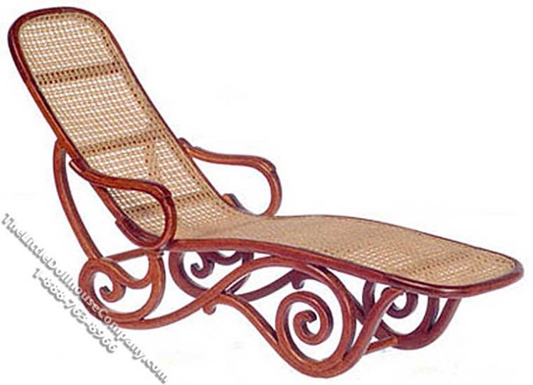 (image for) Miniature Walnut Wicker Chaise Lounge for Dollhouses