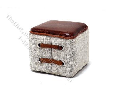 (image for) Miniature Small Linen & Leather Cube Footstool by PRD Miniatures