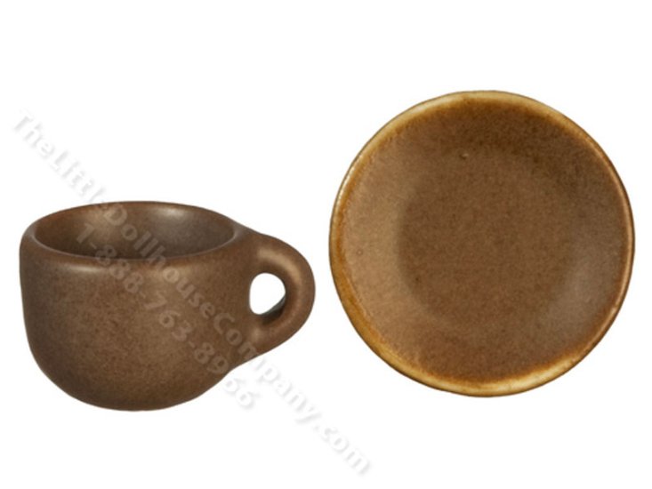 (image for) Miniature Playscale Ceramic Brown Tea Cup and Saucer