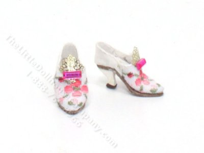 (image for) Embroidered White Heels with Pink Crystal by Judith Blondell