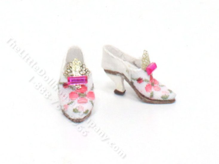 (image for) Embroidered White Heels with Pink Crystal by Judith Blondell