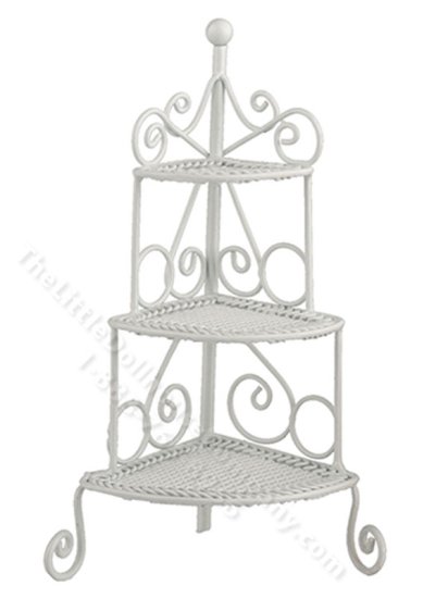 (image for) Miniature White Wire Corner Plant Stand for Dollhouses