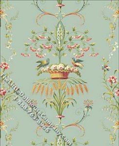 (image for) Blue Wheat Floral Pattern Miniature Wallpaper for Dollhouses