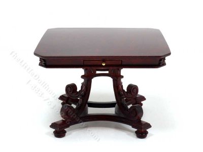 (image for) Miniature Square Top Carved Table for Dollhouses - Mahogany