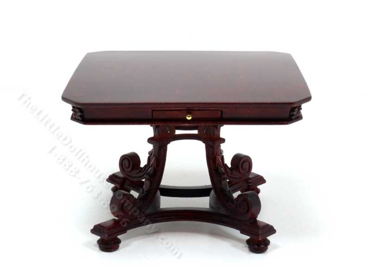 (image for) Miniature Square Top Carved Table for Dollhouses - Mahogany
