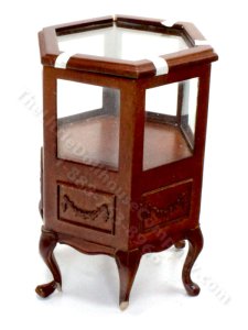 (image for) AS-IS Dollhouse Scale Model 6-Sided Walnut Display Case