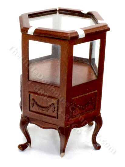 (image for) AS-IS Dollhouse Scale Model 6-Sided Walnut Display Case