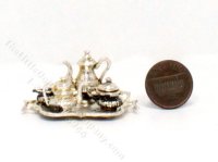 (image for) Miniature Silver Tea Set for Dollhouses