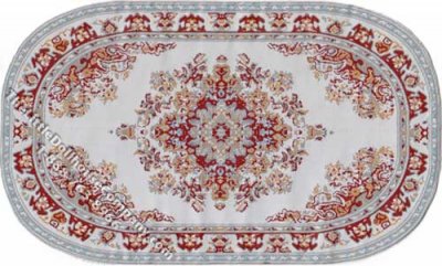 (image for) Dollhouse Scale Model Oval Red & Gold on Gray Rug