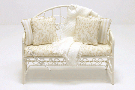 (image for) White Iron Settee with White and Cream Designs and Blanket