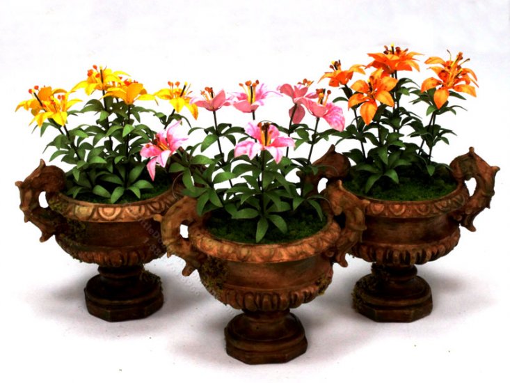 (image for) Miniature Antique Look Urn with Lilies