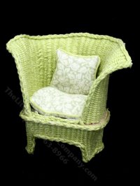 (image for) Miniature Floral and Green Wicker Chair for Dollhouses