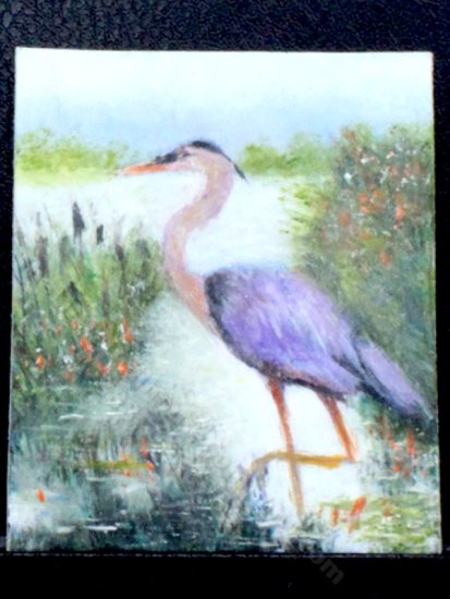 (image for) Miniature "Heron in the Water" Painting by Larry Morganti