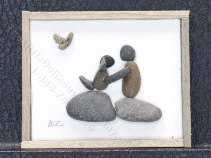 (image for) Dollhouse Miniature Man and Dog Pebble Art by Amy Robinson