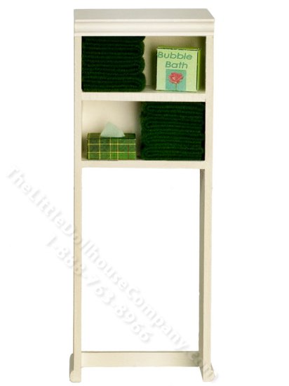 (image for) Miniature Over Toilet Bathroom Shelf with Dark Green Towels