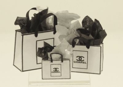 (image for) Miniature White Chanel Shopping Bags by Judith Blondell