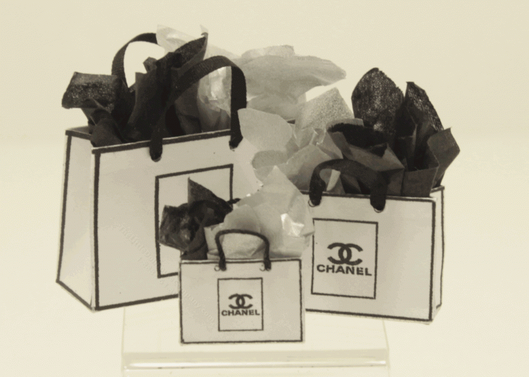 (image for) Miniature White Chanel Shopping Bags by Judith Blondell