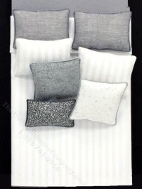 (image for) Miniature Double White Striped Bedding Set with Grey Pillows
