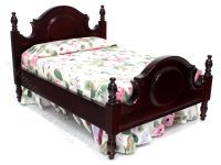(image for) Miniature Mahogany Bed with Floral Bedding for Dollhouses