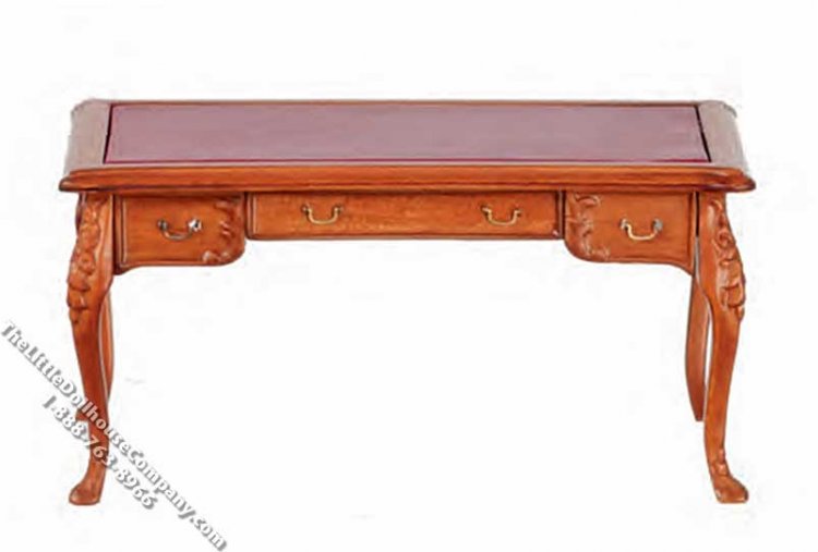 (image for) Miniature Walnut Leather-Topped Desk for Dollhouses