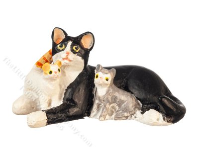 (image for) Miniature Tuxedo Cat and Kittens