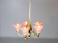 (image for) Miniature LED Pink Tulip 5-Arm Chandelier with Wand for Dollhouse