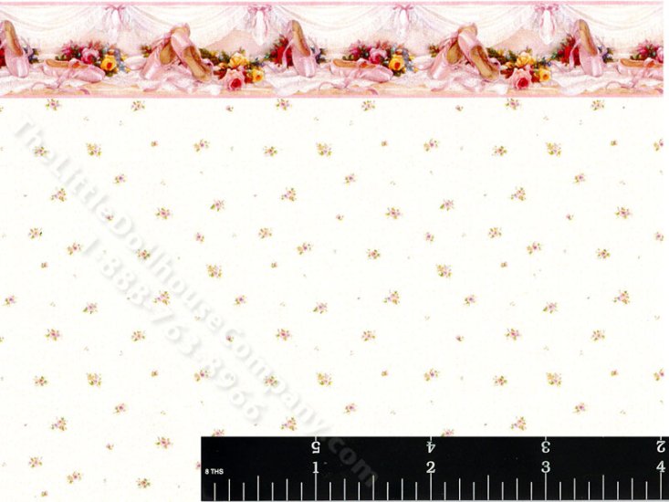 (image for) Dollhouse Scale Model Wallpaper Floral and Ballerina Shoes