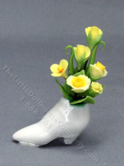 (image for) Dollhouse Miniature Yellow Flowers in White Shoe