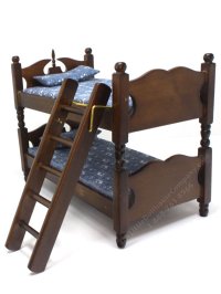 (image for) Miniature Walnut Bunkbed with Ladder for Dollhouses