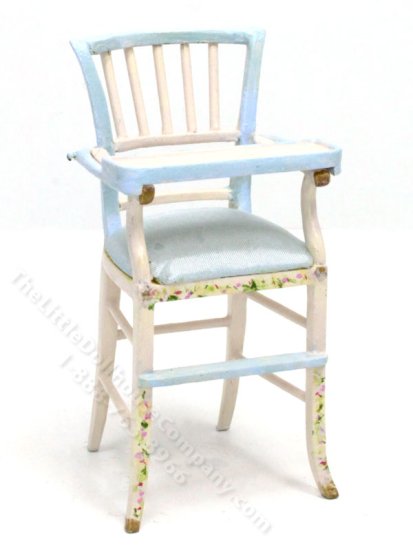 (image for) Miniature Blue and Floral High Chair for Dollhouses