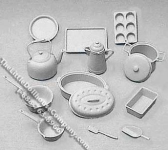(image for) Miniature Gray Cookware Kit for Dollhouses