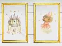 (image for) Miniature Pair Framed Princess and Castle Board Prints